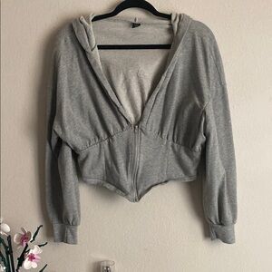 Gray Zip-Up Corset Hoodie